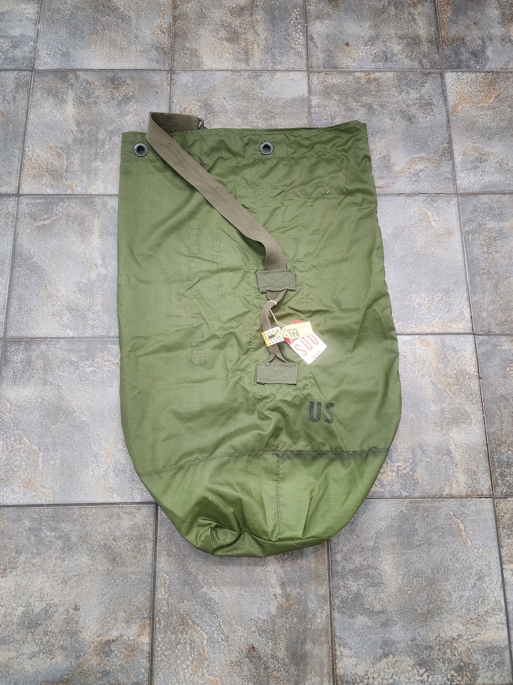 Vintage 1966 US Military Named Vietnam Era Nylon OD Green Sea Duffel Bag